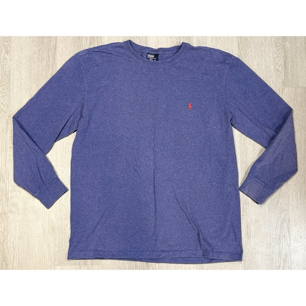 Vintage Polo Ralph Lauren Shirt Men's M Blue Long Sleeve Cotton Crewneck Pony